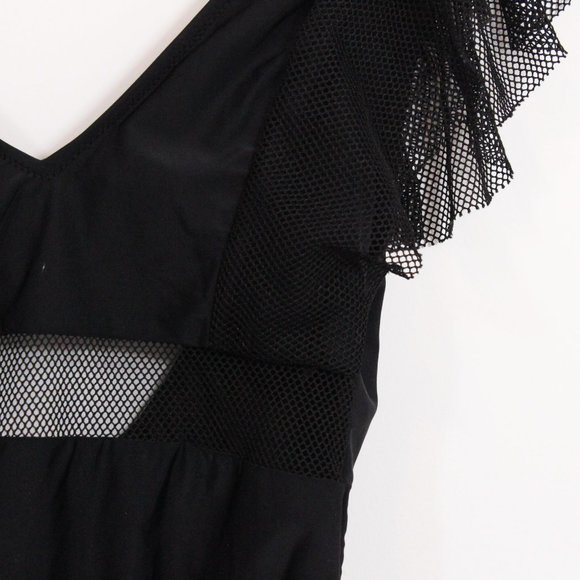 *Shein Black Contrast Mesh Ruffle One Piece Swimsuit - Picture 10 of 12